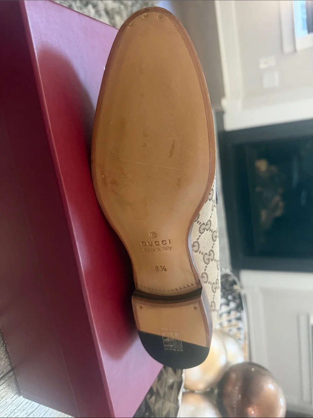 Gucci Beige & Brown Monogram Canvas Horsebit Slip-On Loafers
